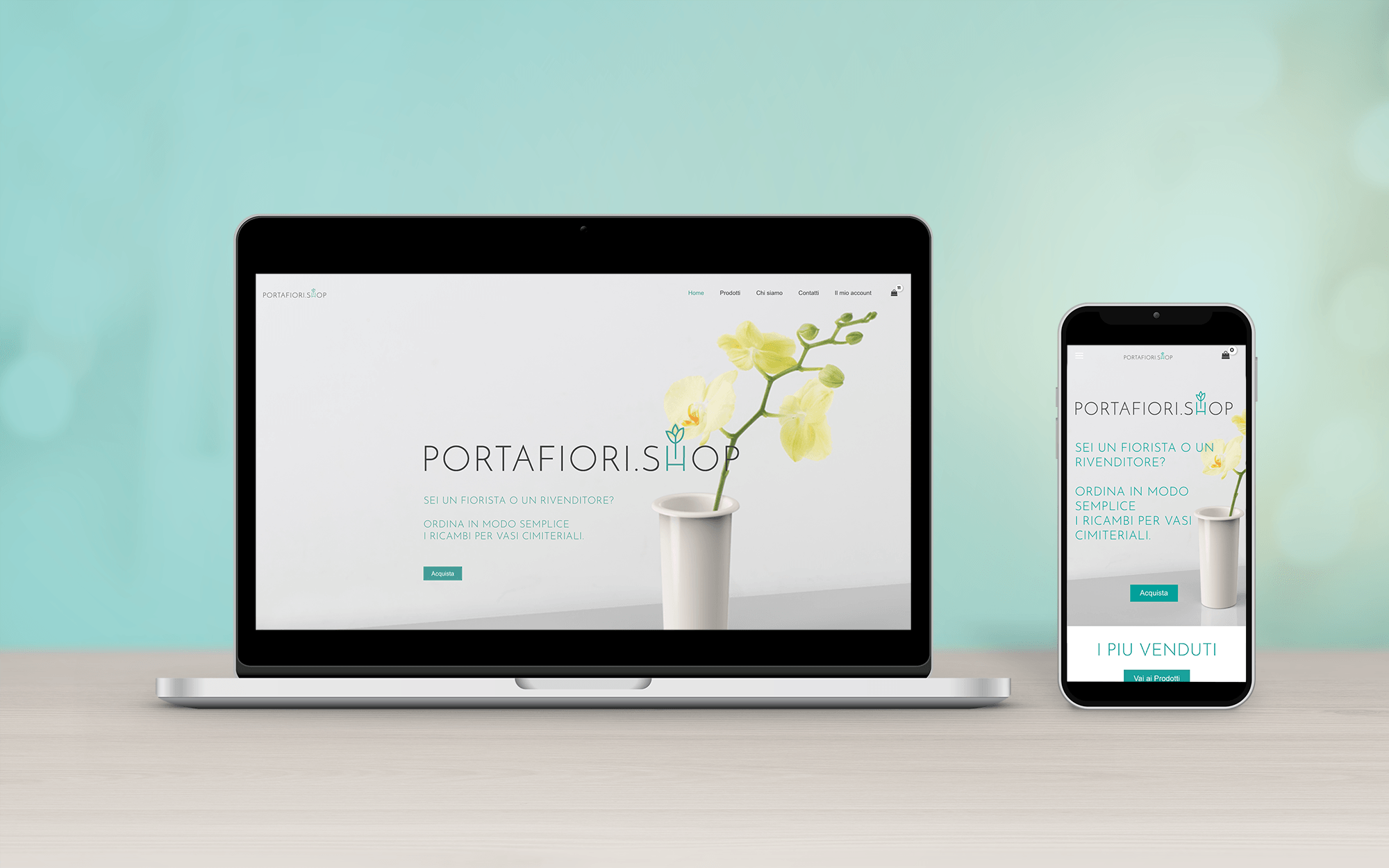 PortafioriShop, Maiolico, studio, sito, web, ecommerce, design, visual, interni, fiorai, fioristi, vasi, plastica, logo, Naming